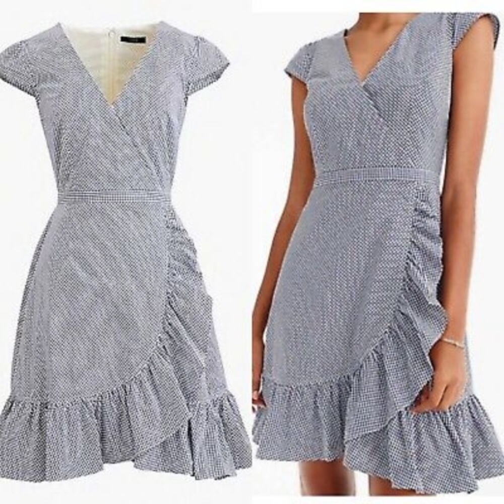J Crew Gingham Faux Wrap Dress